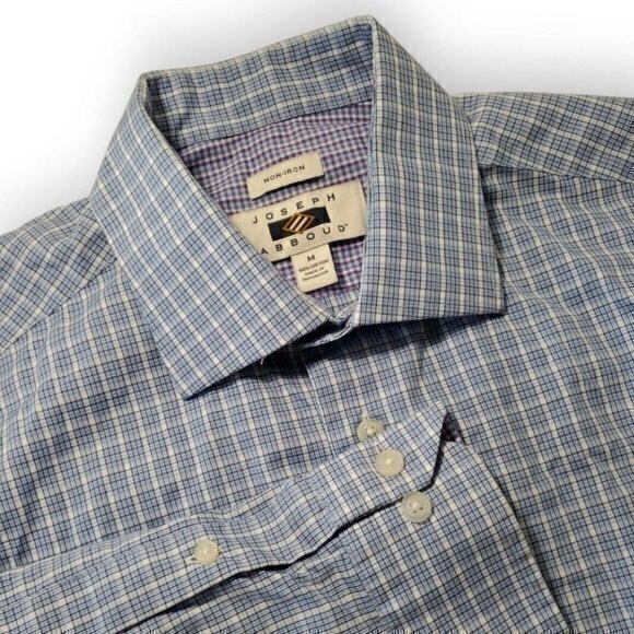 Joseph Abboud‎ Men's Medium Blue, White Check Long Sleeve 100% Cotton Shirt - Picture 1 of 4